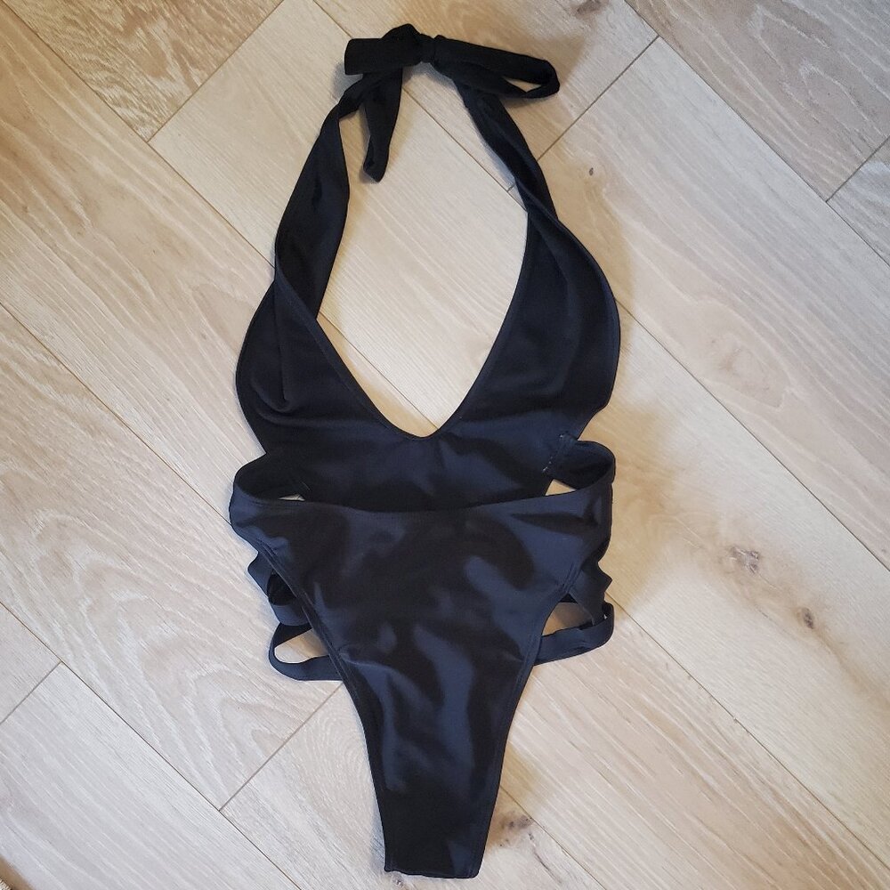 Black Halter Monokini with Side Cut Outs | Medium - Picture 3 of 4